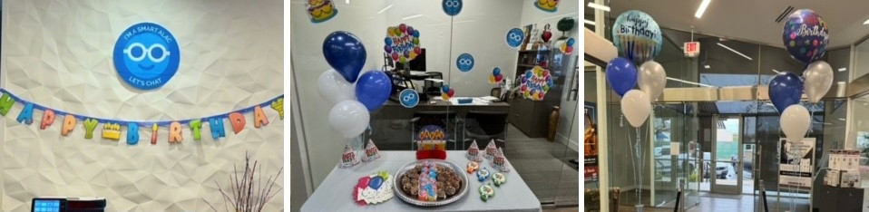 Pictures of party decorations at a BAC branch celebrating Smart ALAC's birthday