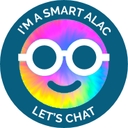 Smart ALAC smiling face icon with a tie dye center
